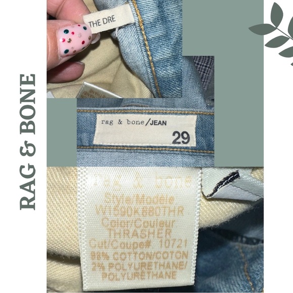 Rag & Bone Upcycled Patchwork Denim Jeans Hand Embroidered Blue White Size 29 - Picture 8 of 8